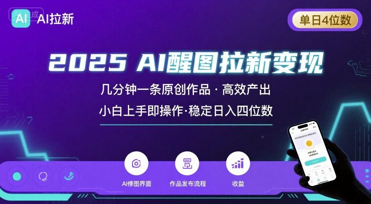 2025最强AI醒图拉新,几分钟一条原创作品,单日收入4位数,小白也能上手操作插图 2025最强AI醒图拉新,几分钟一条原创作品,单日收入4位数,小白也能上手操作